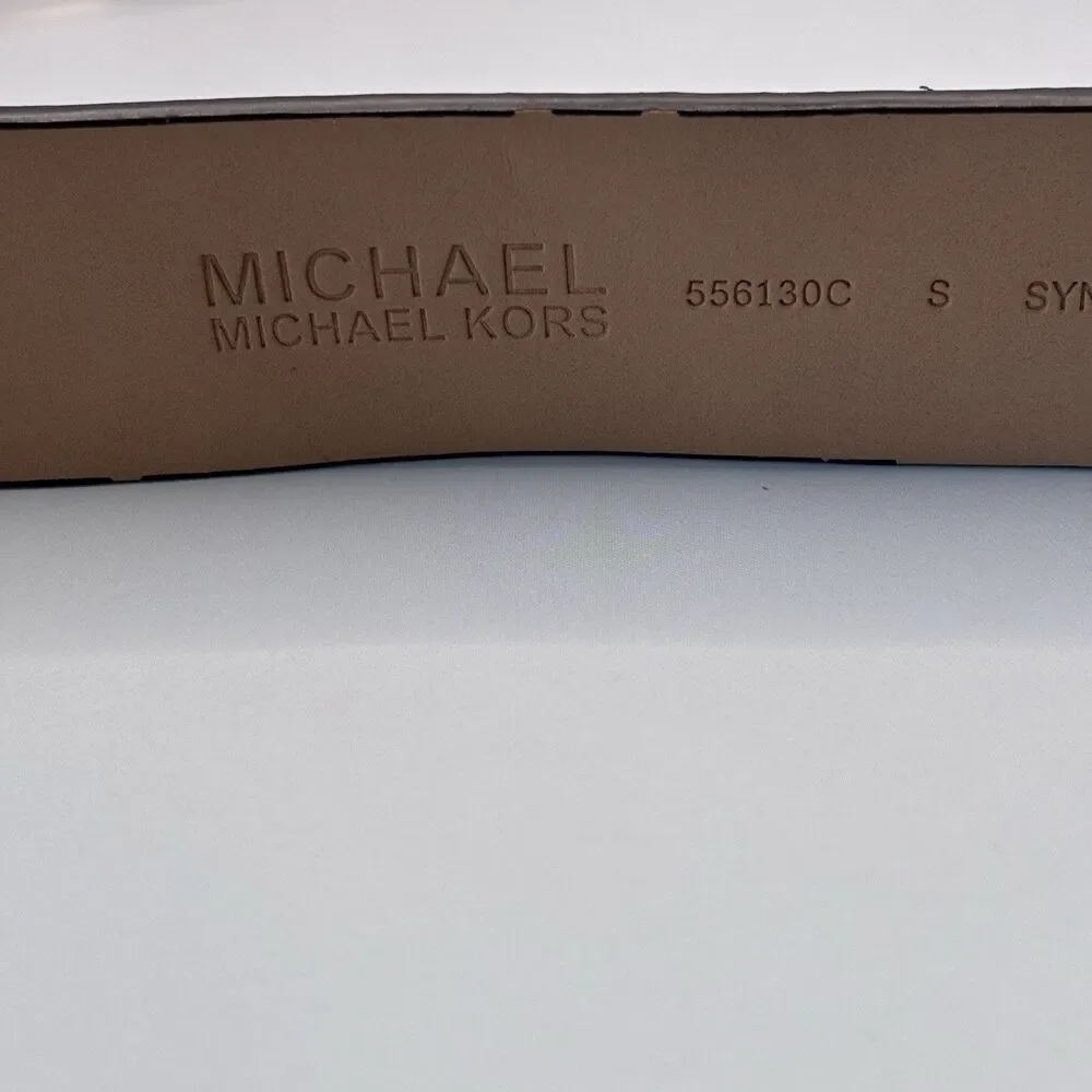 Michael Kors MK Signature Logo Belt Brown Vanilla Gold Buckle Women's Small